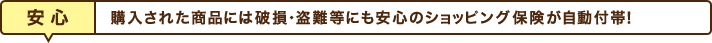 安心 購入された商品には破損・盗難等にも安心のショッピング保険が自動付帯!