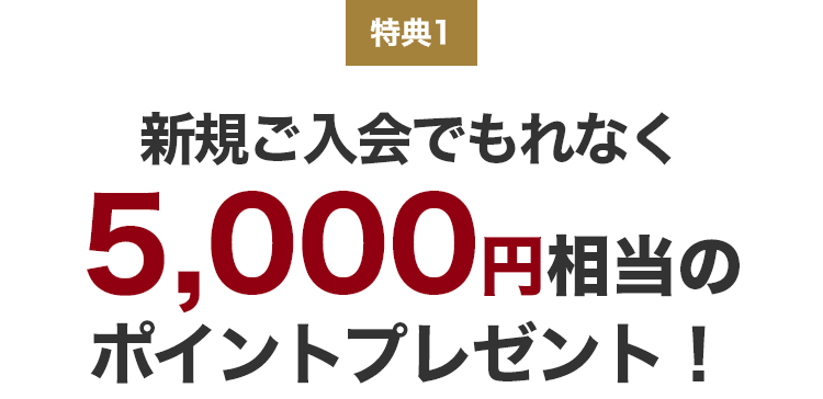 特典1 新規ご入会でもれなく5,000円相当のポイントプレゼント！